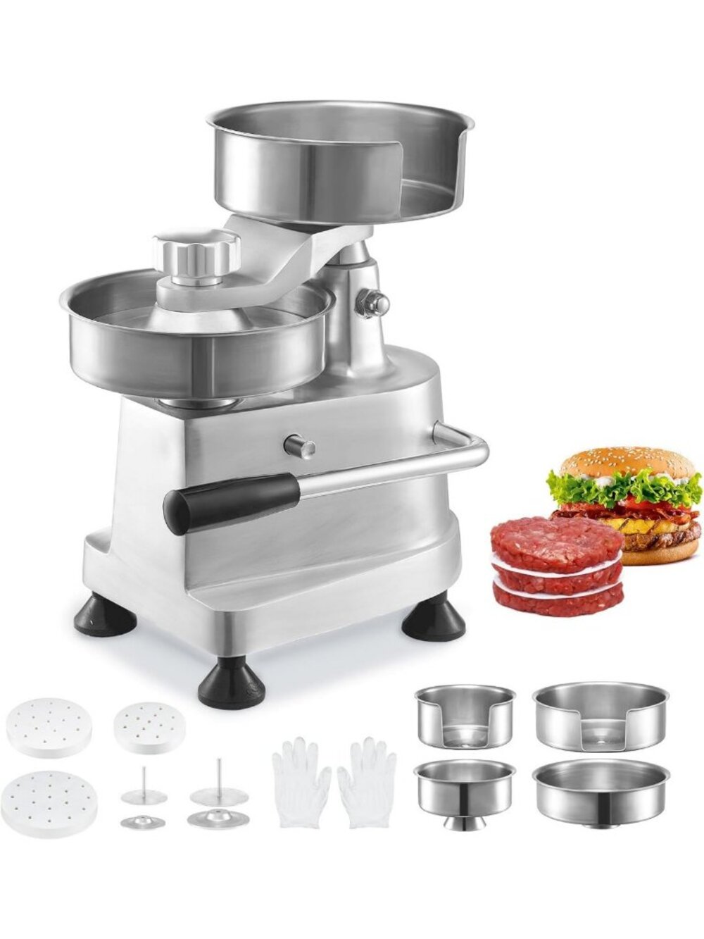 Heavy Duty Burger Patty Maker with 3 Molds, Stainless Steel Press & 1500 Patty